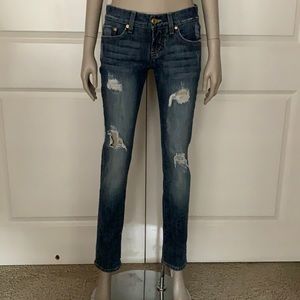 Bebe Distressed Low-Rise Skinny Logo Pocket Jeans